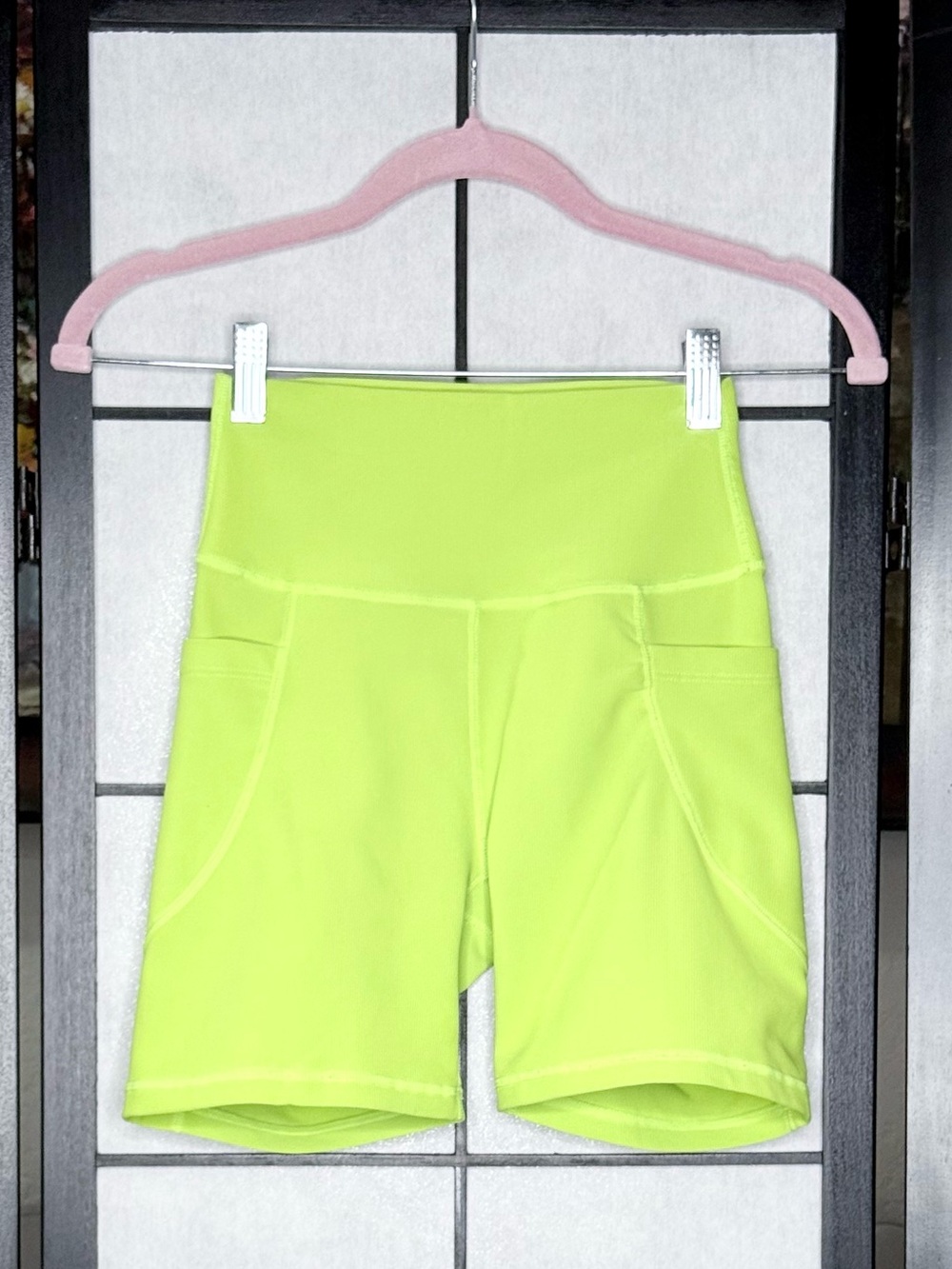Willow High-Rise Neon Green Bike Shorts with Pockets